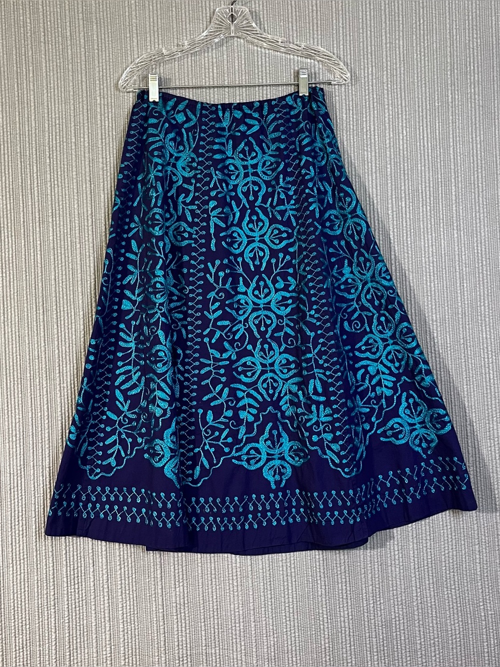 Soft Surroundings Embroidered Midi Skirt Purple Turquoise Womens Petite Medium